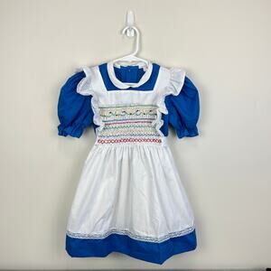 Vintage Hand Smocked by Carousel Blue Pinafore Ruffle Dress 6